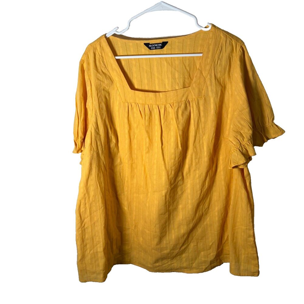 Bloomchic Blouse Women's 18-20 Mustard Square Neck Short Sleeve Casual Top